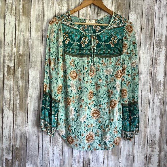 Umgee Mint Boho Floral Blouse - Picture 2 of 7